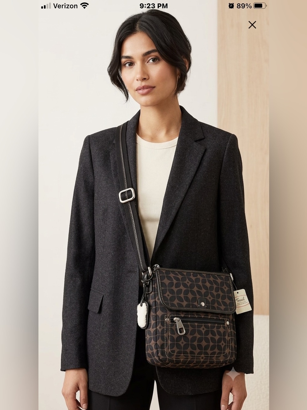 Fossil Brown Patterned Crossbody Shoulder Bag